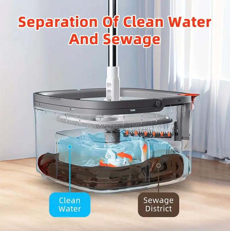 Spin Square Mop Square Spin Mop and Bucket Set, with Dirty Clean Water Separation System, Self Rotating Mop-Head for Hardwood Tile Marble Floors with 2 6 Pcs Mop