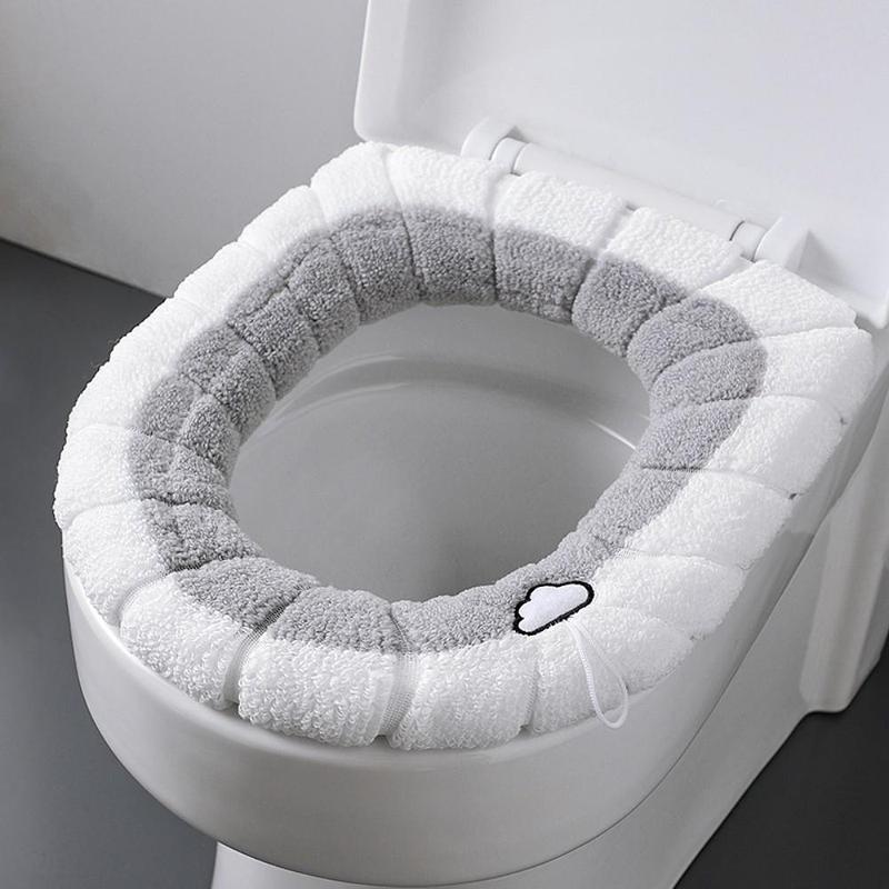 Universal Thicken Plush Toilet Seat Cover, 1 Count Two Tone Non-slip Toilet Seat Mat, Toilet Seat Cushion For Home, Bathroom Accessories, Bathroom Gadget