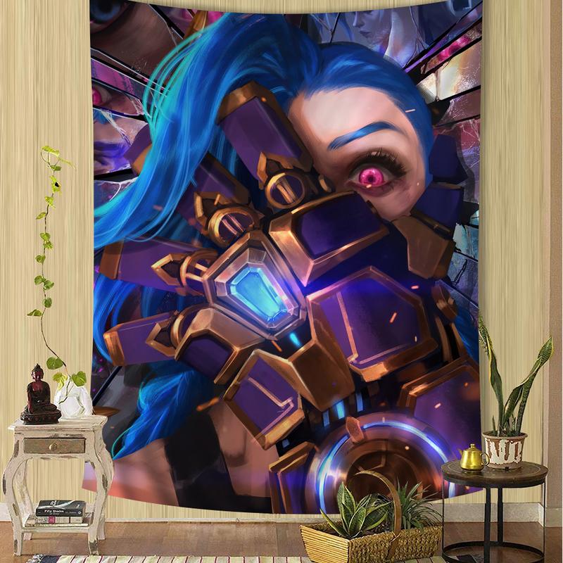 Cartoon Anime Game Arcane League of Legends Jinx Main Characters Art Hanging Bohemian Tapestry Bohemian Wall Tapestries Mandala