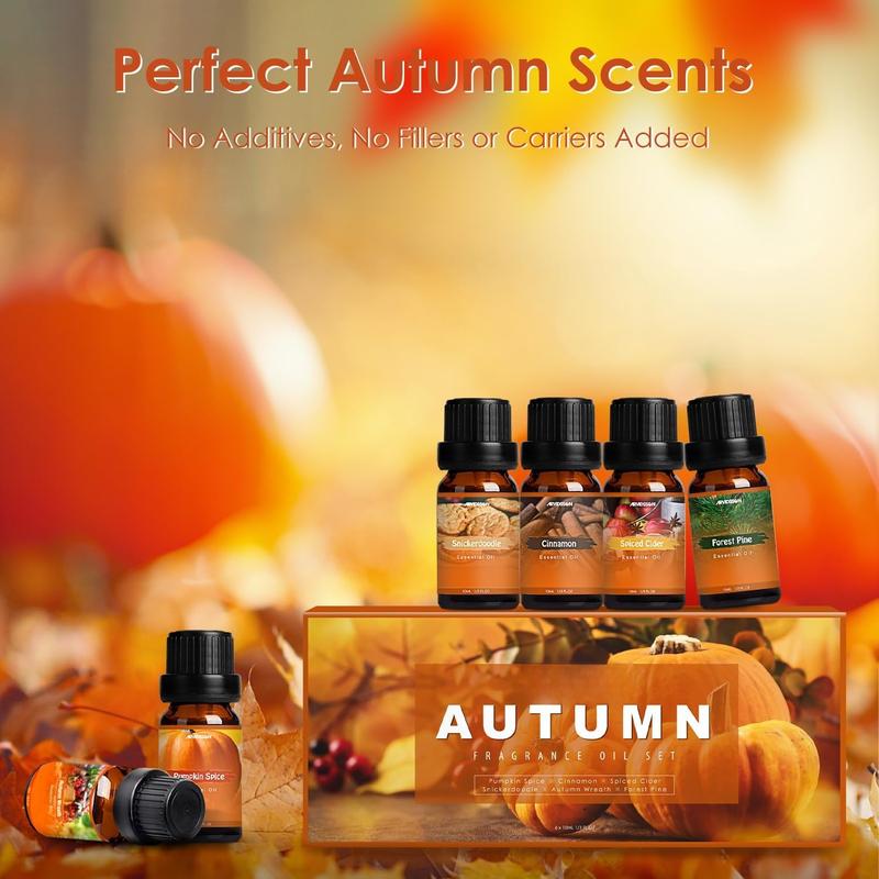 Autumn Fragrance Oil Set,  Fall Essential Oils for Diffuser and Candle Making, Pumpkin Spice, Cinnamon, Spiced Cider, Snickerdoodle, Autumn Wreath, Pine, Cozy Scented Oils