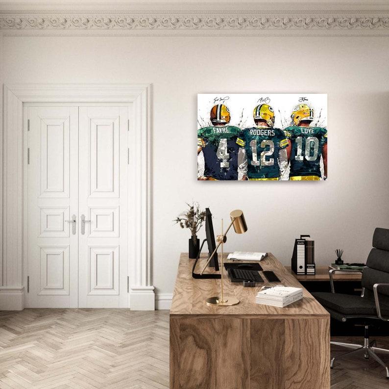 Jordan Love, Aaron Rodgers, Brett Favre, Poster, Green Bay Packers, Gallery Canvas Wrap, Man Cave, Kids Room, Game Room, Bar Decor Photo Ornaments Wall Artistic Decoration Print