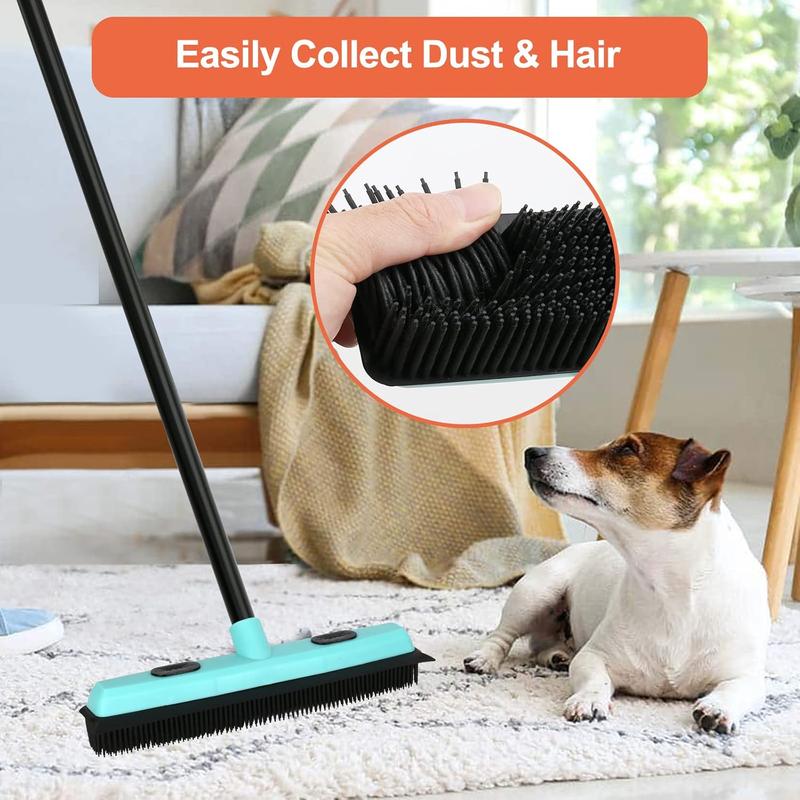 Rubber Broom Carpet Rake for Pet Hair Removal, Fur Remover Broom with 59