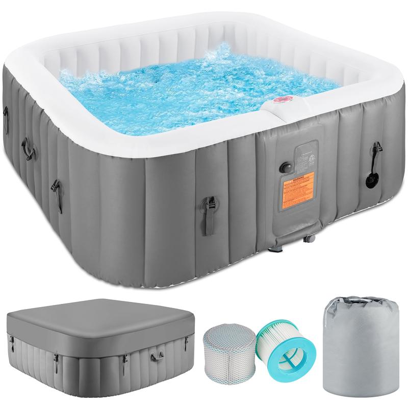 SEGMART 73 inch 4-6 Person Inflatable Hot Tub Spa with Control Panel, Outdoor Portable Hottub with 130 Jets, Insulated Tub Cover and Floor Protector, Temperature up to 104°F, Gray