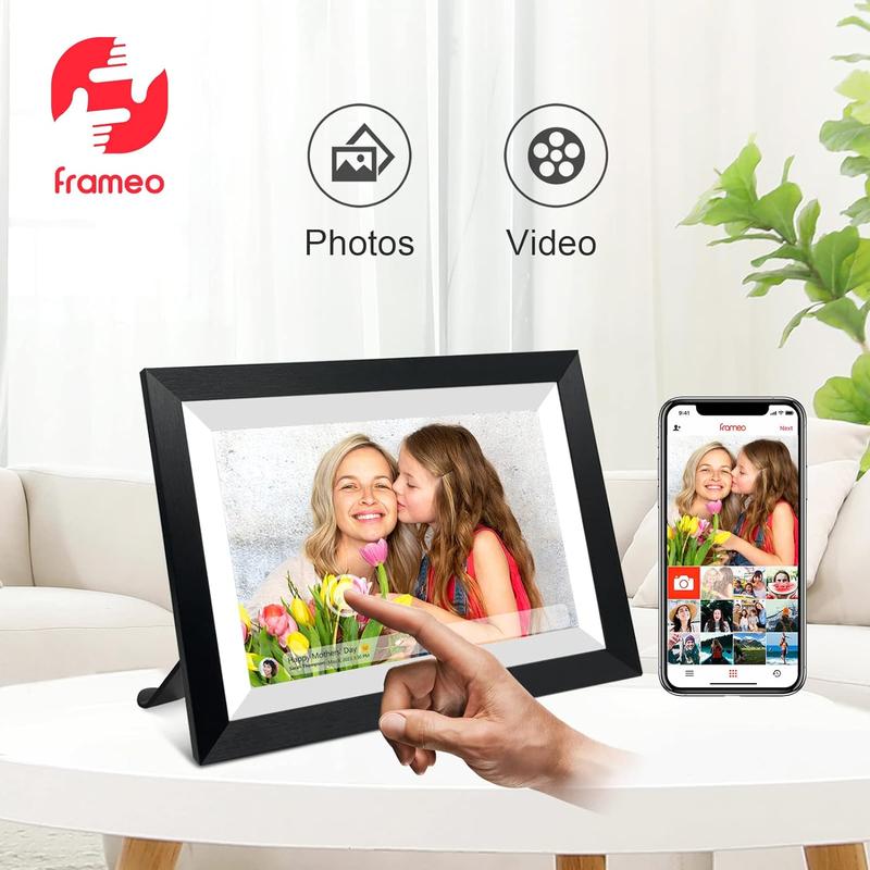 [Black Friday] Christmas Gift Wooden FRAMEO 10.1 Inch Smart WiFi Digital Photo Frame 32GB Memory 1280x800 IPS LCD Touch Screen, Auto-Rotate Portrait and Landscape, Share Moments Instantly via Frameo App from Anywhere