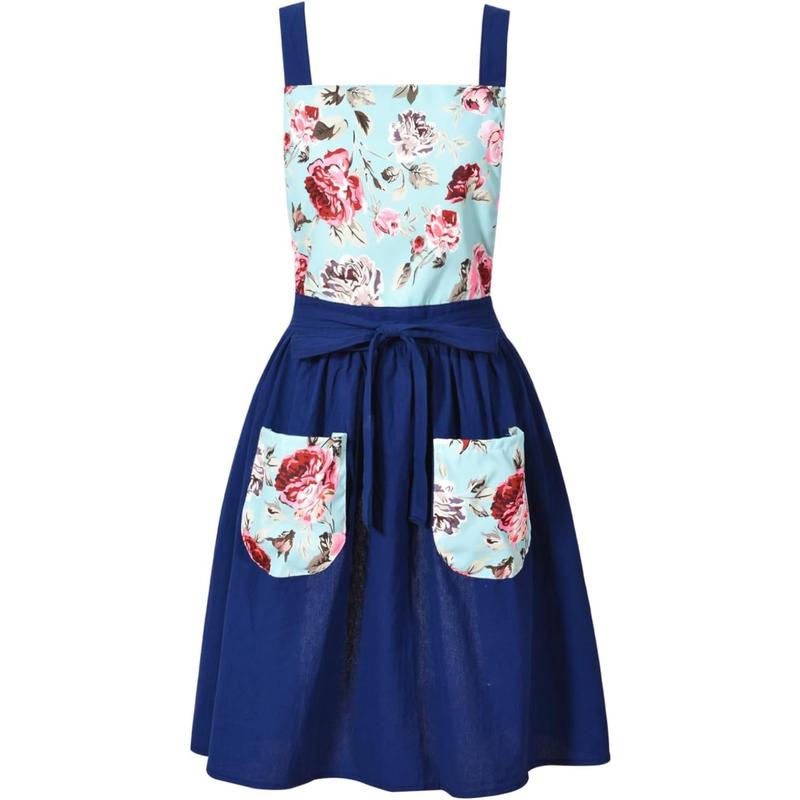 Apron Dress for Women with Pockets Cute Floral Chef Aprons for Kitchen Cooking Baking Gardening