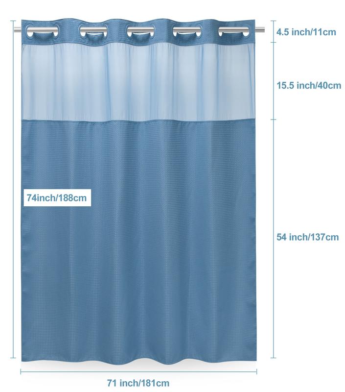 EUTXL 256GSM Waffle Weave Textured Heavy Duty NO HOOKS Moonlight Blue Shower Curtain and Liner set - Hotel Luxury Weighted Bath Curtain,71W x 74H,71W x 86H