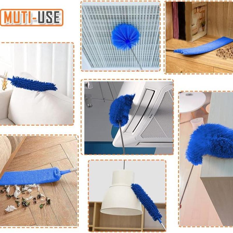 Microfiber Feather Duster Set, 5 Counts set Washable Cobweb Dusters, Cleaning Kit with Extension Long Pole, Bendable Telescopic Duster for Fan