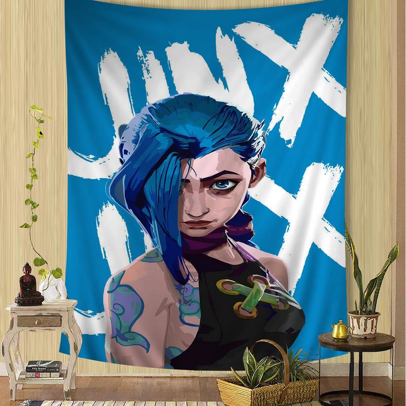 Cartoon Anime Game Arcane League of Legends Jinx Main Characters Art Hanging Bohemian Tapestry Bohemian Wall Tapestries Mandala