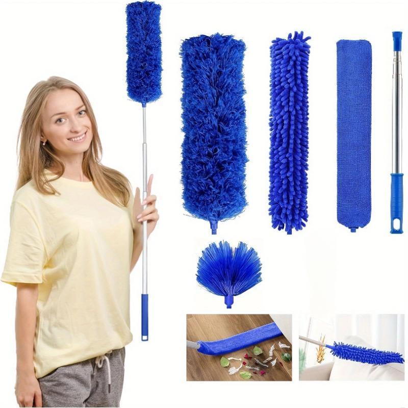 Cleaning Duster Set, 5 Counts set Including Duster Head & Pole & Brush, Multipurpose Household Cleaning Tool for Home Kitchen