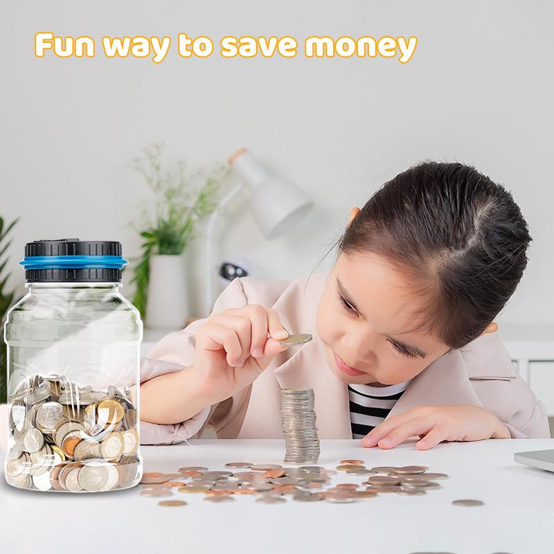 1.8L Large Capacity Coin Bank for Saving Money Digital Coin Jar, Piggy Bank for Kids - with Change Counter for Counting Savings, Room Decor Ornaments