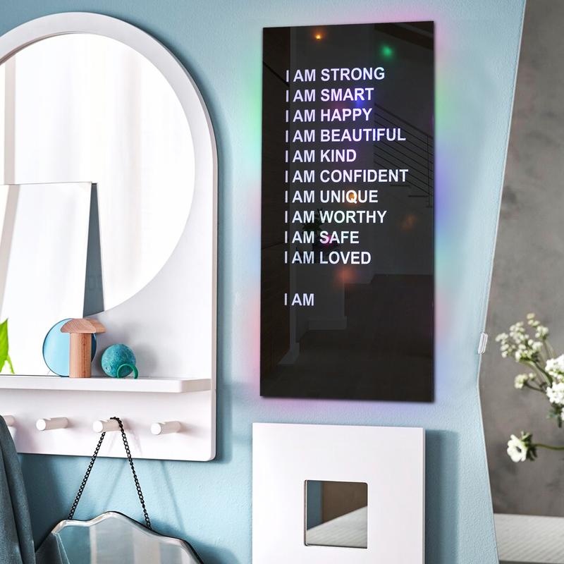 Colorful LED Light String Encouragement Mirror, Acrylic, Encourage Positive Affirmation Mirror, Brighten Motivational Wall Decor for Living Room, Bedroom, Studio