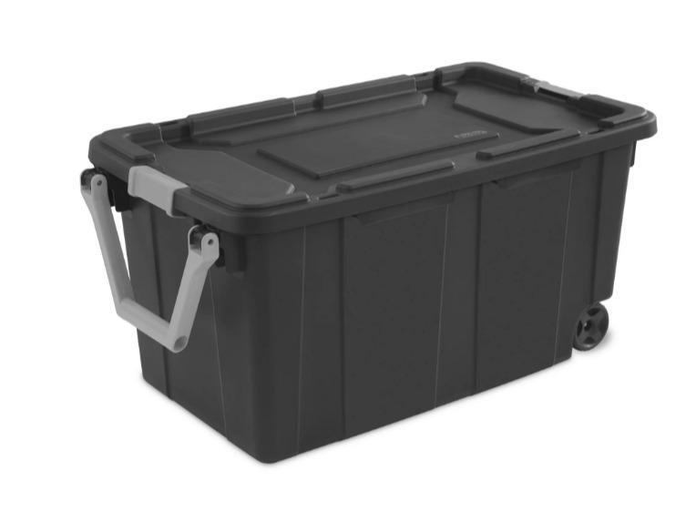 40 Gallon Plastic Tote for Adults, Wheeled Industrial Style, Flat Gray