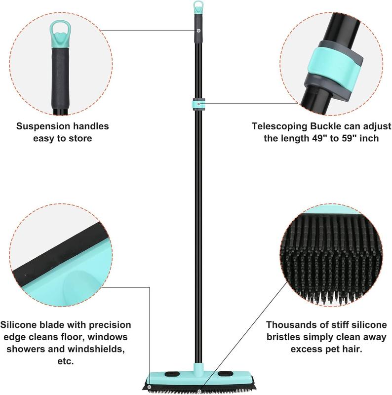 Rubber Broom Carpet Rake for Pet Hair Removal, Fur Remover Broom with 59