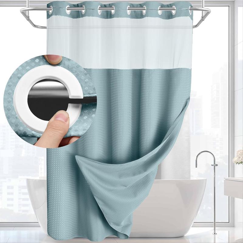 No Hook Shower Curtain with Snap in Liner Set Less Waffle Shower Curtain for Bathroom