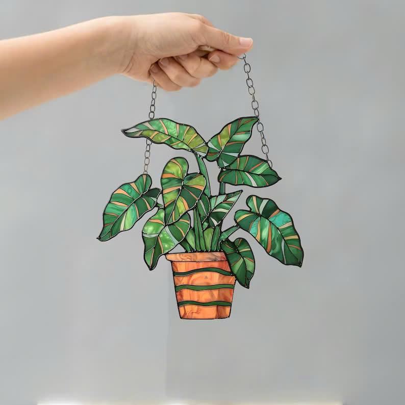 Philodendron Xanadu leaves Window Hanging, Flowers Acrylic Window Hanging Art Decoration, Monstera plant Ornament, Gift for her, Mom