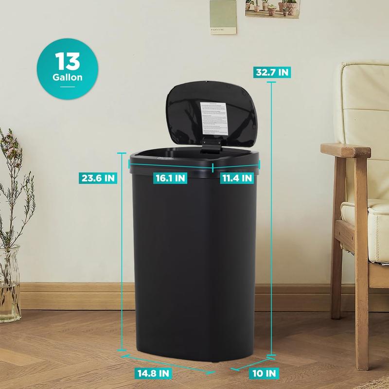 Kitchen Trash Can with Lid, 13 Gallon Automatic Garbage Can for Bathroom Bedroom Home Office 50 Liter Touch Free High-Capacity Brushed Waste Bin