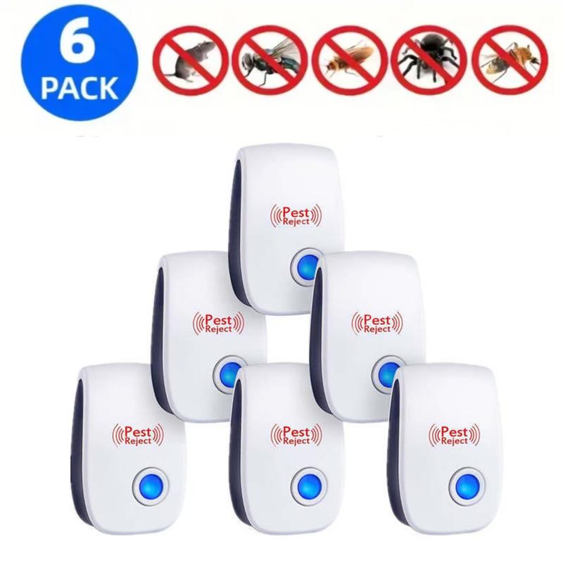 6 Packs Ultrasonic Pest Control Repeller for Insects Cockroaches Spiders Ants Mosquitoes Mice  for House Kitchen Garage Warehouse