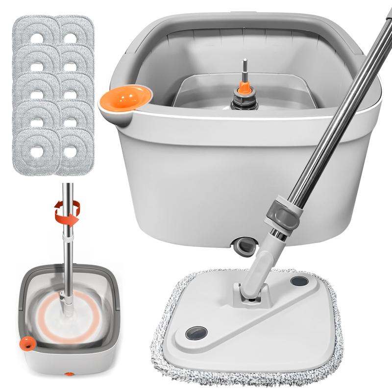 Viral Spin Mop and Bucket System, Includes Spin Mop, Dual Compartment Mop Bucket and 10 Thick Washable Microfiber Mop Pads