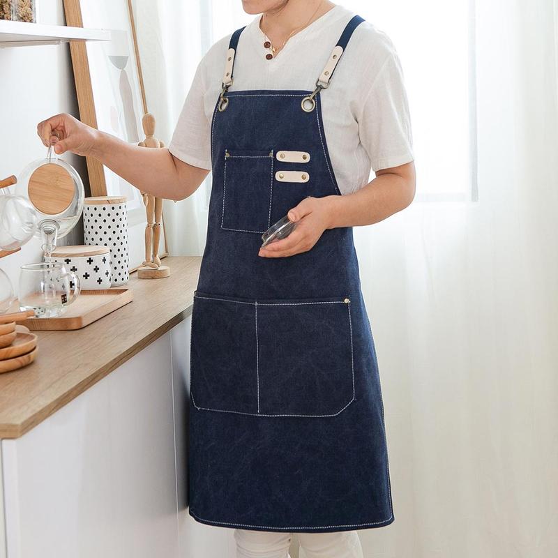 Canvas Apron with Pocket, Adjustable Waist Apron, Kitchen Cooking Apron, Coffee Shop Apron, Work Apron for Men & Women, Home Supplies