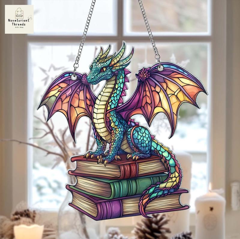 Book Dragon Window Hanging, Fantasy Dragon, Dragon ACRYLIC Wall Art Decoration, Bookish Home Decor  Lover