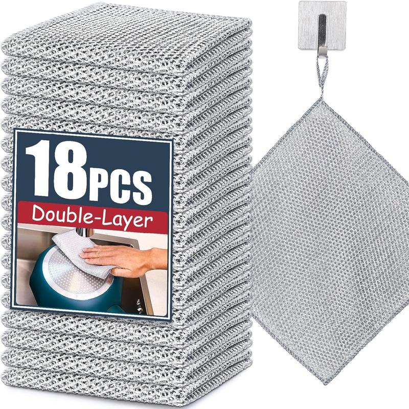 18 Pcs New Upgrade Steel Wire Dishcloth,Double-Layer Powerful Cleaning Non-Scratch Wire Dishcloth Rag for Cookware, Sinks, Dishes, Stove Tops Kitchen