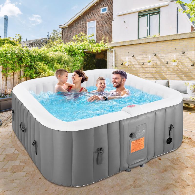 SEGMART 73 inch 4-6 Person Inflatable Hot Tub Spa with Control Panel, Outdoor Portable Hottub with 130 Jets, Insulated Tub Cover and Floor Protector, Temperature up to 104°F, Gray