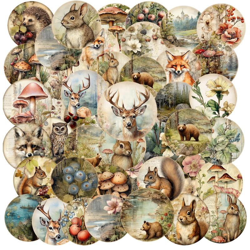 96pcs Animal Forest Themed Decorative Sticker, Decorative Collage Decal, DIY Decorative Sticker For Stationery Computer Water Bottle Skateboard