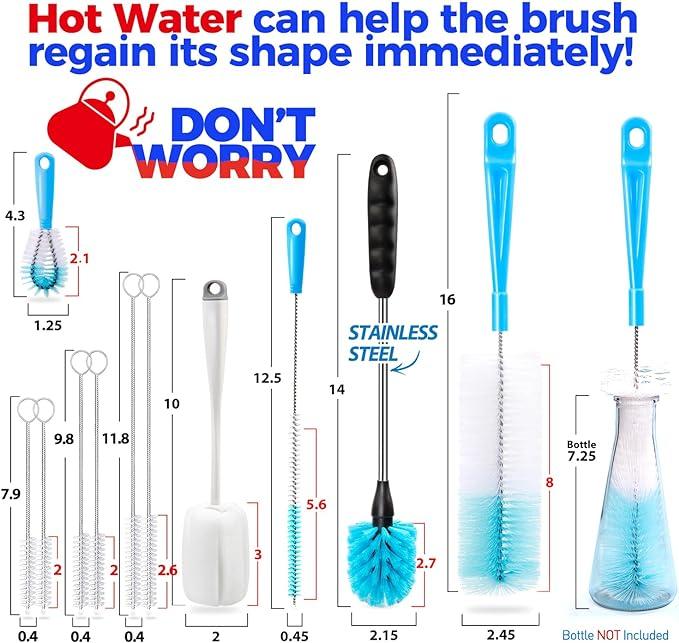 Bottle Brush Tube Cleaning Set, Long Handle Bottle Cleaner for Washing Narrow Neck Beer Bottles Wine Decanter Narrow Cup Pipes Sinks Cup Cover, White