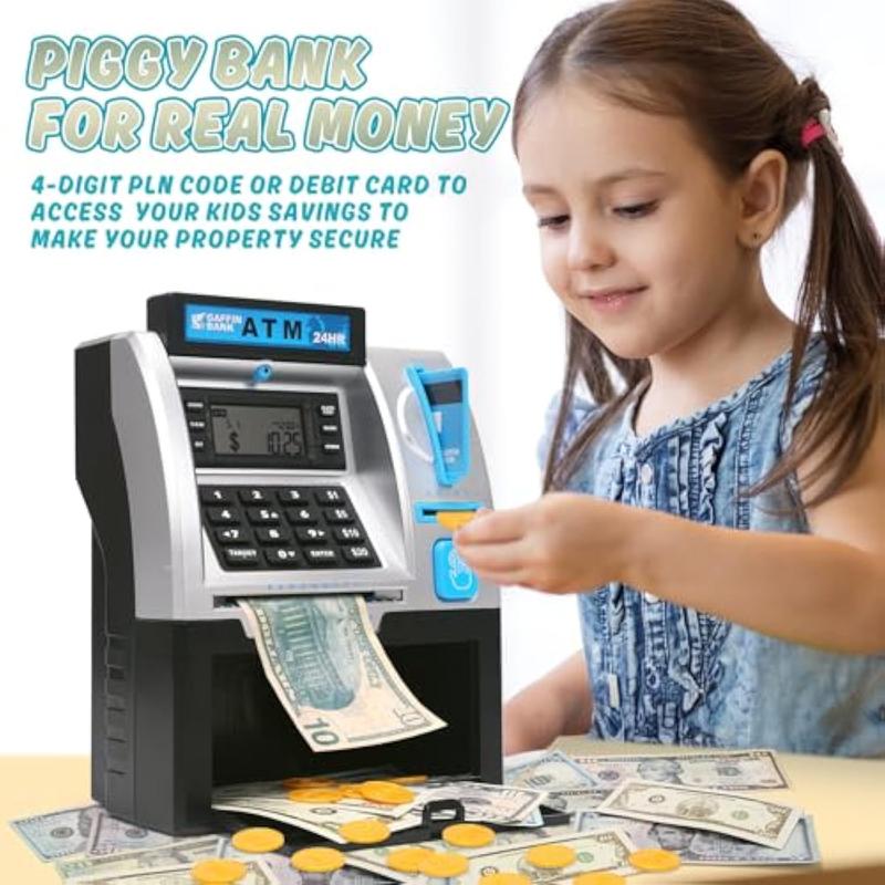 ATM Piggy Bank for Real Money, Digital Electronic Saving Safe Machine Box with Debit Card, Bill Feeder, Coin Recognition, Balance Calculator, Password Lock Case, Gift for Kids Boys Girls