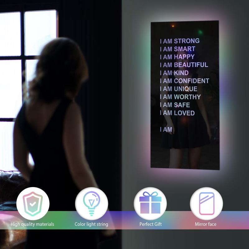 Colorful LED Light String Encouragement Mirror, Acrylic, Encourage Positive Affirmation Mirror, Brighten Motivational Wall Decor for Living Room, Bedroom, Studio