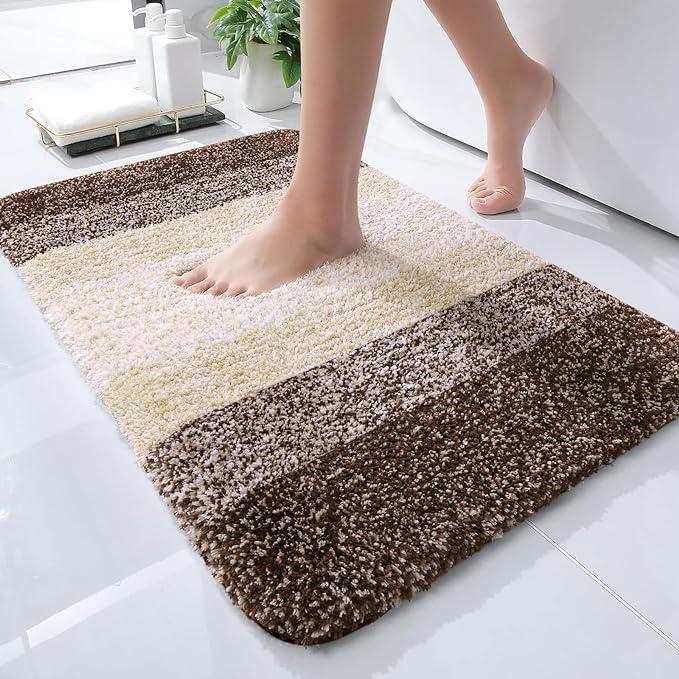 Luxury Bathroom Rug Mat 24x16 - Extra Soft & Absorbent Microfiber Bath Rug, Non-Slip Plush Shaggy Carpet, Machine Washable, Bath Mat for Floor, Tub, and Shower, Black Decor Stripe Toilet