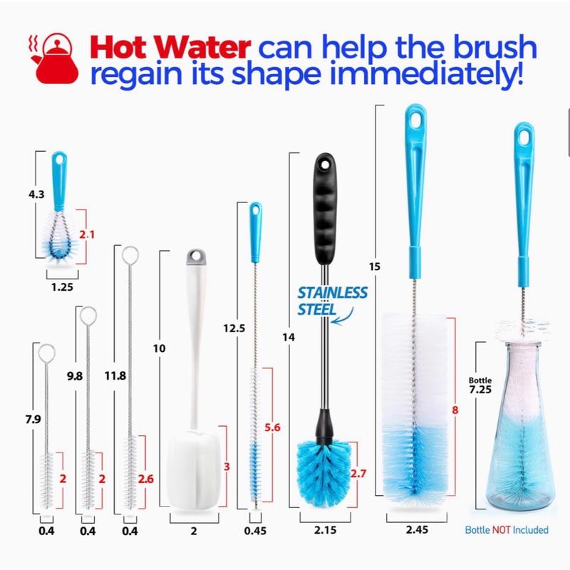 8 Pack Bottle Brush Cleaning Set, Long Handle Bottle Cleaner for Washing Narrow Neck Beer Bottles, Wine Decanter, Narrow Cup, Pipes, Hydro Flask Tumbler, Sinks, Cup Cover