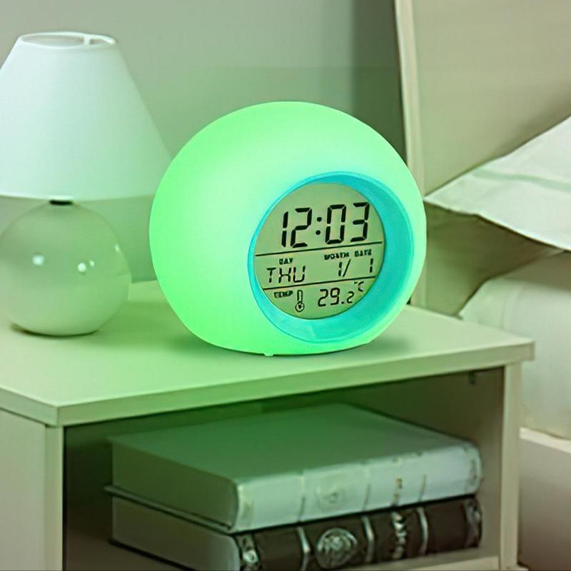 Creative Round Alarm Clock, 1 Count Colorful Natural Sound Alarm Clock, Bedside Lazy Wake Up Clock with Temperature Display