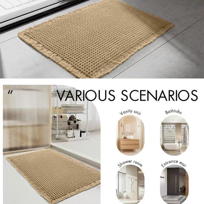 Boho Style Waffle Bath Mat, 1 Count Non-slip Washable Bath Rug, Super Absorbent Bath Mat, Soft Shower Mat for Bathroom Floor, Tub and Shower