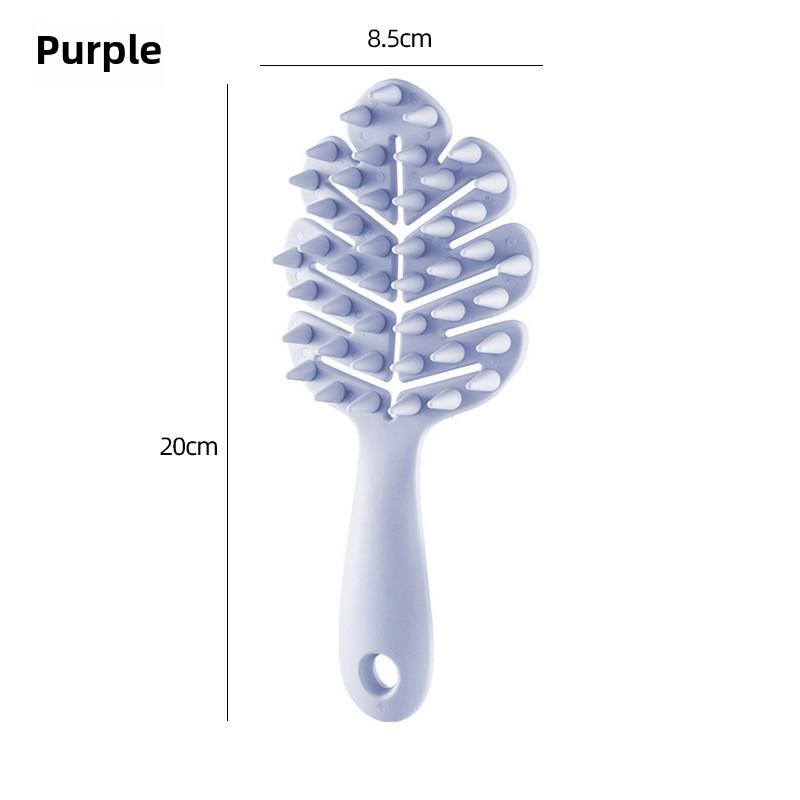 Leaf-shaped Hollow Long-handled Shampoo Brush, Made of Silicone, Suitable for Both Wet and Dry Use, Gentle on Scalp, with Functions of Massage, Cleaning and Relieving Itch.