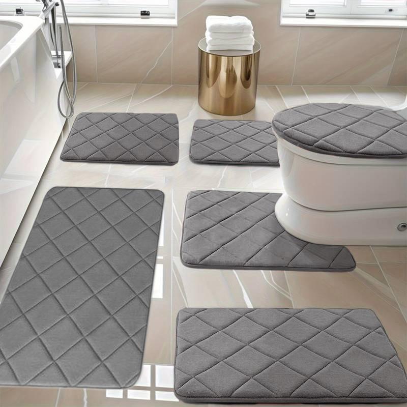 6 Pcs Memory Foam Bath Mat Toilet Mats Bathroom Rugs Soft Comfortable Bathroom Rugs Water Absorption Rubber Non Slip Thick Machine Washable