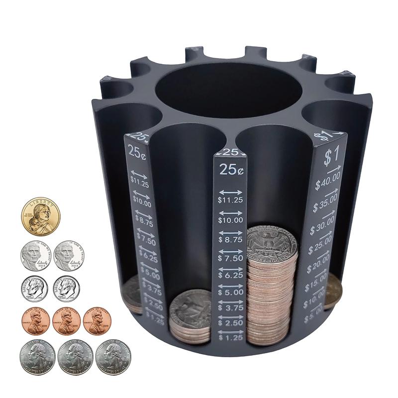 Coin Counter Coin Sorter｜Pen Holder + Coin Holder as Desk Organizer｜Piggy Bank for Adults & Kids + Pencil Holder for Desk｜Coin Wrappers Coin Bank store 500pcs｜Creative Gifts for Kids & Family Decor Set