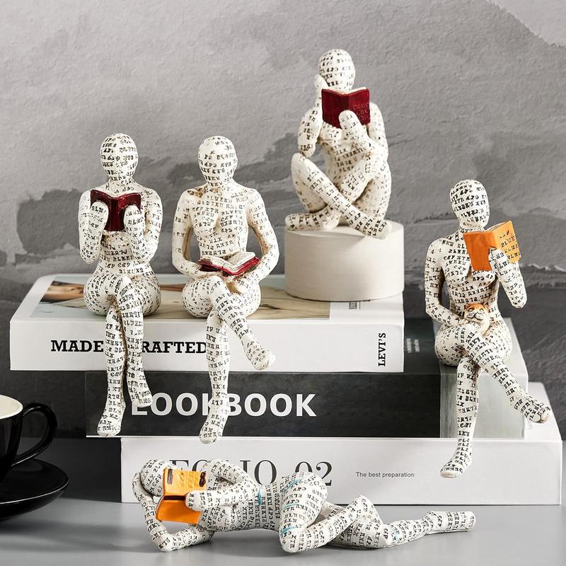 Reading Women Figurine, Thinker Statue Modern Bookshelf Decor Aesthetic Sculpture Room Decor Modern Abstract Decoration for Living Room Office Bedroom