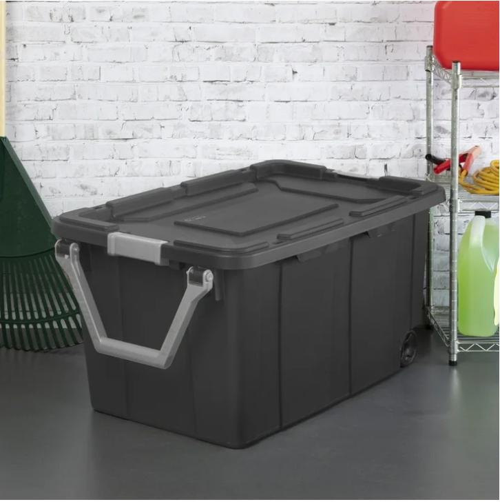 40 Gallon Plastic Tote for Adults, Wheeled Industrial Style, Flat Gray