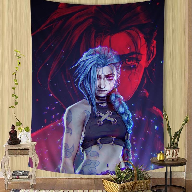 Cartoon Anime Game Arcane League of Legends Jinx Main Characters Art Hanging Bohemian Tapestry Bohemian Wall Tapestries Mandala