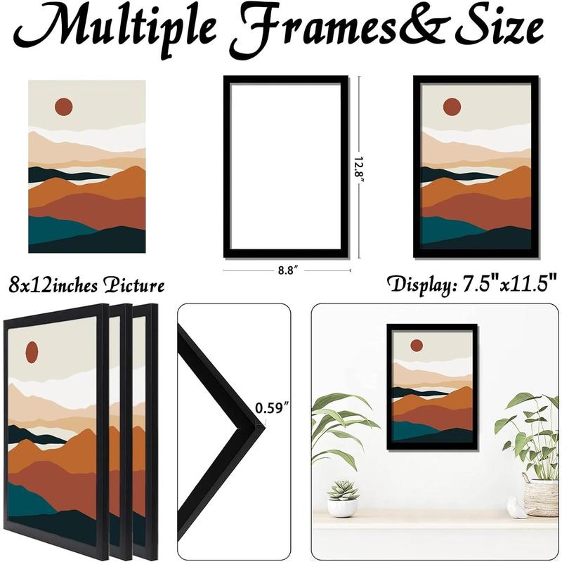 Black 8x12 Picture Frame Set of 3, High Transparent Frame for 8 By 12 Photo Collage Canvas Poster Size Wall Mount and Tabletop Horizontally Vertically (Black, 8 x 12 inches)