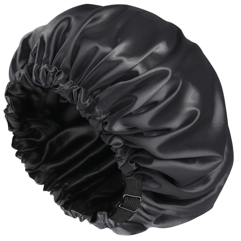 Shower Caps, Silk Lined Shower Cap for Women,Reusable,Adjustable Size, Washable & ,Large Satin Shower Cap-Black