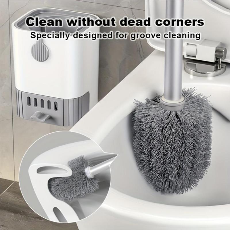 Toilet Brush with Holder Set, 1 Count Wall Mounted Long Handle Toilet Cleaning Brush, Flexible Toilet Cleaning Brush, Bathroom Cleaning Brush