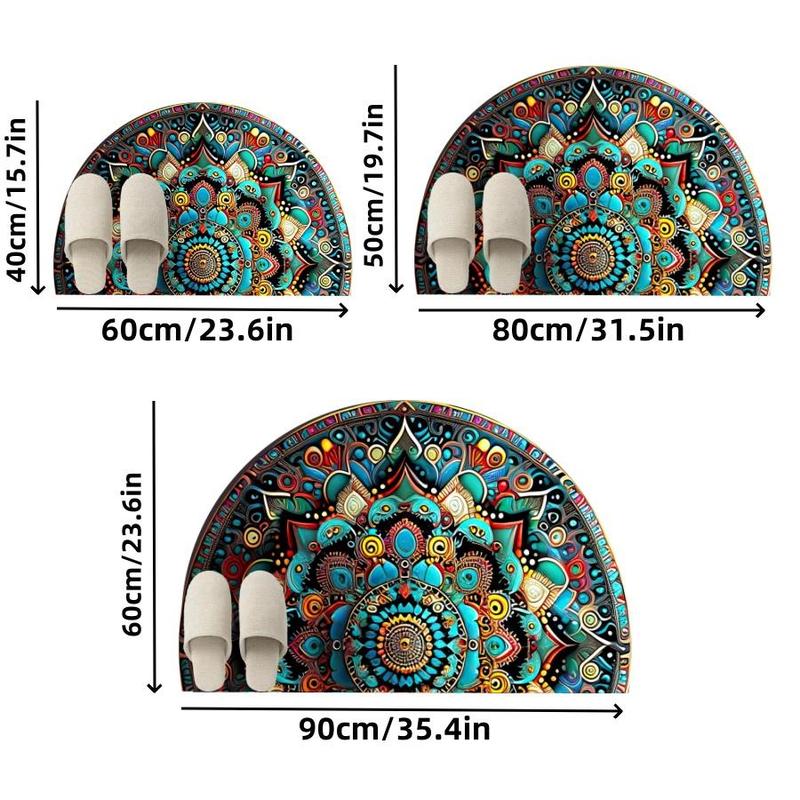 Semicircular Bohemian Mandala Pattern Bathroom Mat, 1 Count Non-slip Soft Decor Floor Rug, Indoor Floor Mat for Home Living Room Bedroom