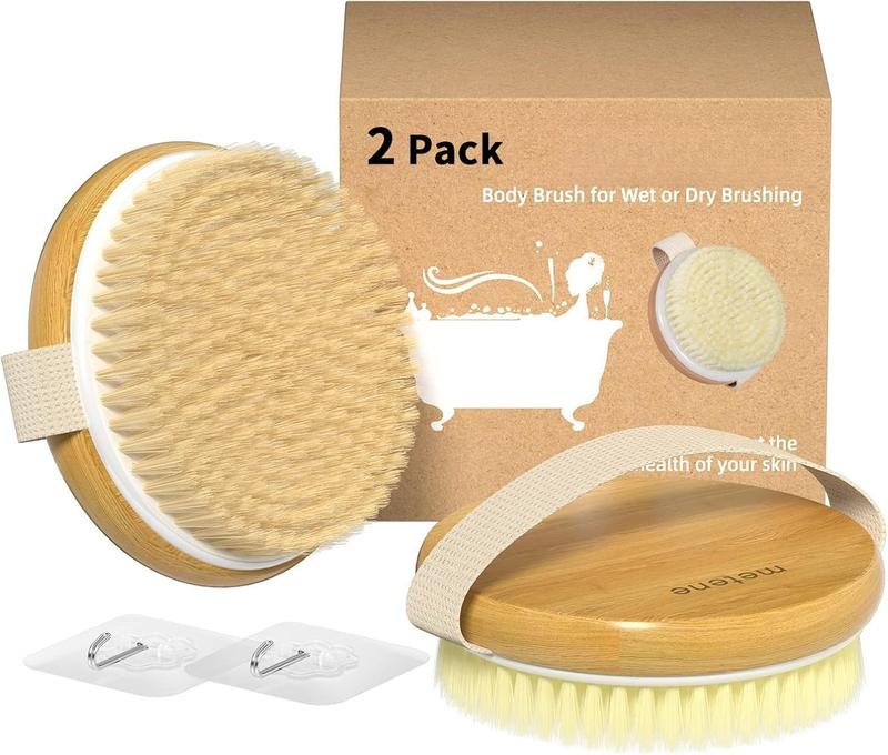 2 Pack  Dry  Brushes, Shower Brush Wet and Dry Brushing, Dry Brush for Cellulite and Lymphatic,  Scrubber with Soft and Stiff Bristles, Suitable for All Kinds of