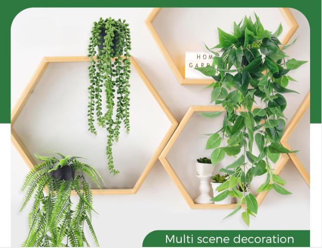 [Limited Time Deal] 4 Pack Fake Plants with Pots, Artificial Ivy, Eucalyptus, Boston Fern, & String of Pearls for Indoor Outdoor Decor.