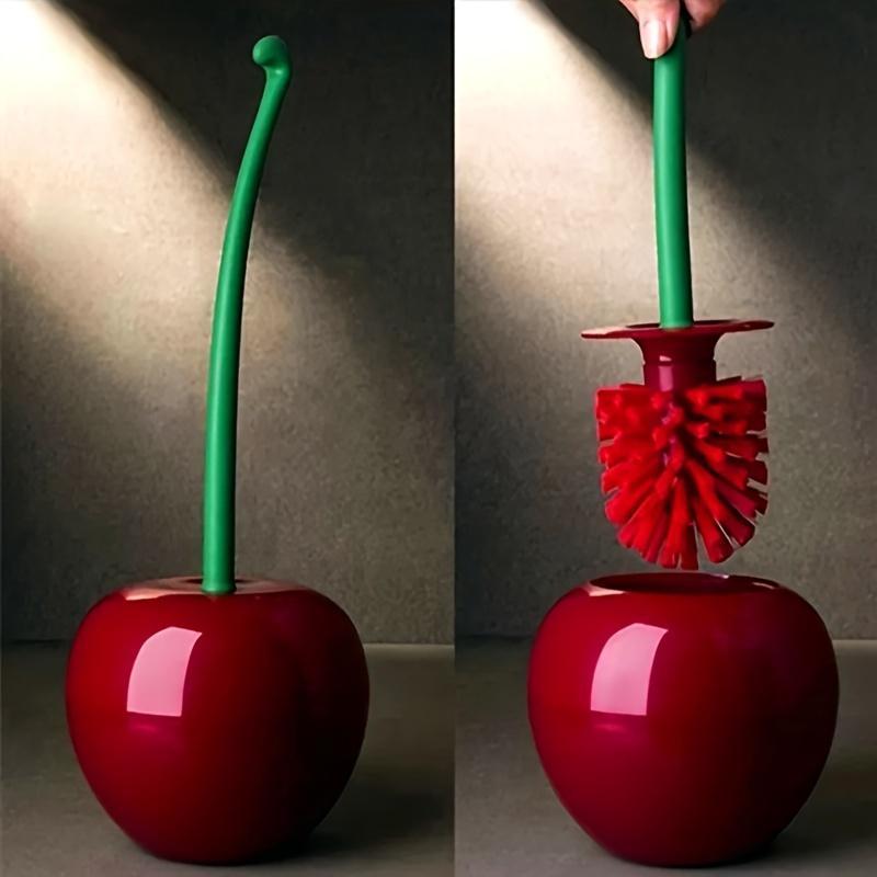 Cherry Shaped Toilet Brush with Holder, Durable Space Saving Bathroom Cleaning Tool, Bathroom Supplies for Home Dormitory Hotel