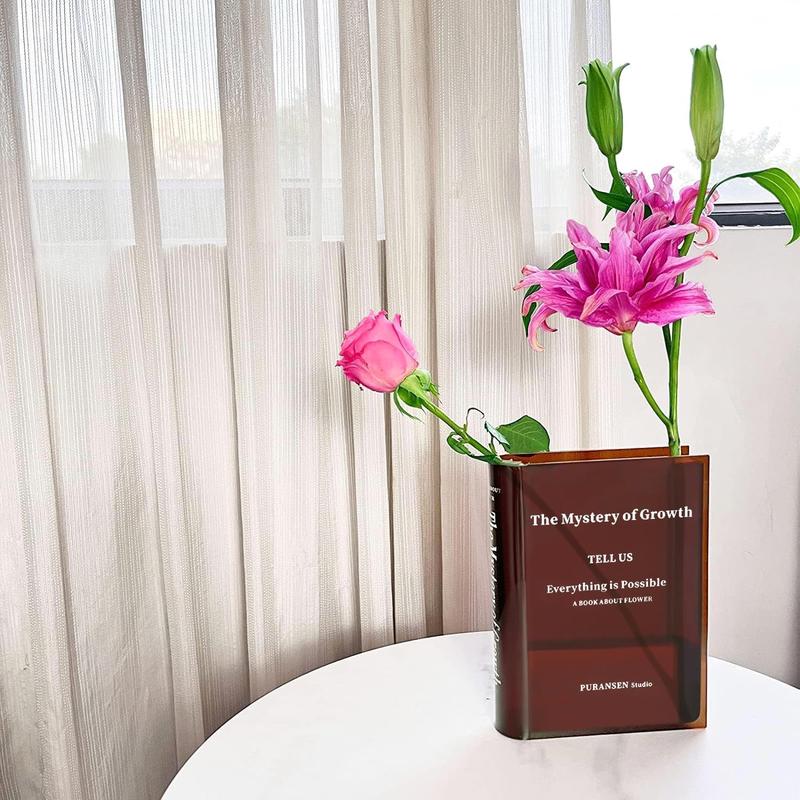 Puransen Book Vase for Flowers, Acrylic Clear Book Flower Vase, A Book About Flowers Vase, Unique Home Bedroom Office Accent Flowers Decor Decorative Ornaments Glass