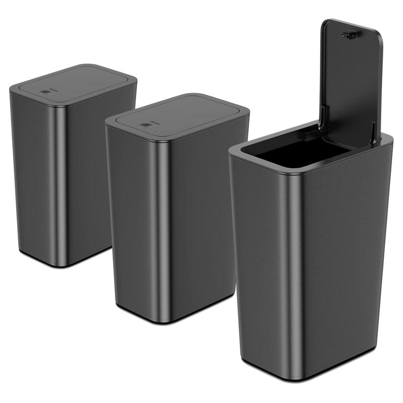 3-piece 10 liter 2.6 gallon bathroom trash can with lid, small kitchen trash can with push on lid, black trash can ultra-thin trash can trash can trash basket suitable for bathroom, kitchen, office, bedroom