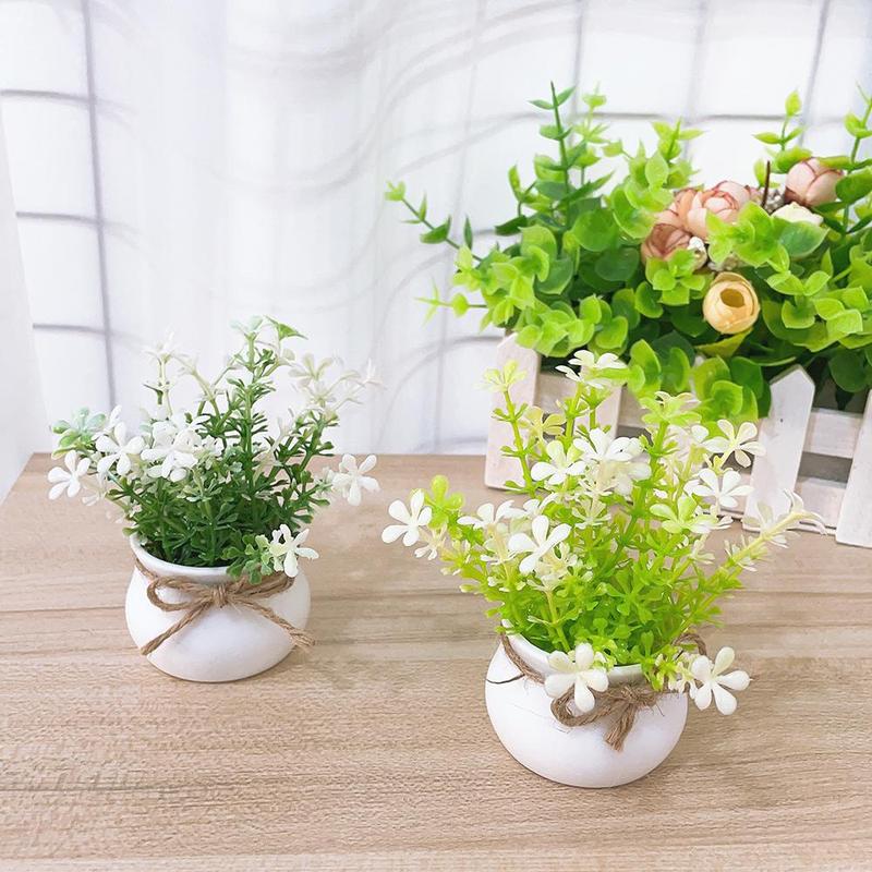 Artificial Flower & Plant Decor, 2 Counts Mini Simulated Flower Potted Plants, Home Decoration, Desk Simulated Plant Ornaments, Fake Plant